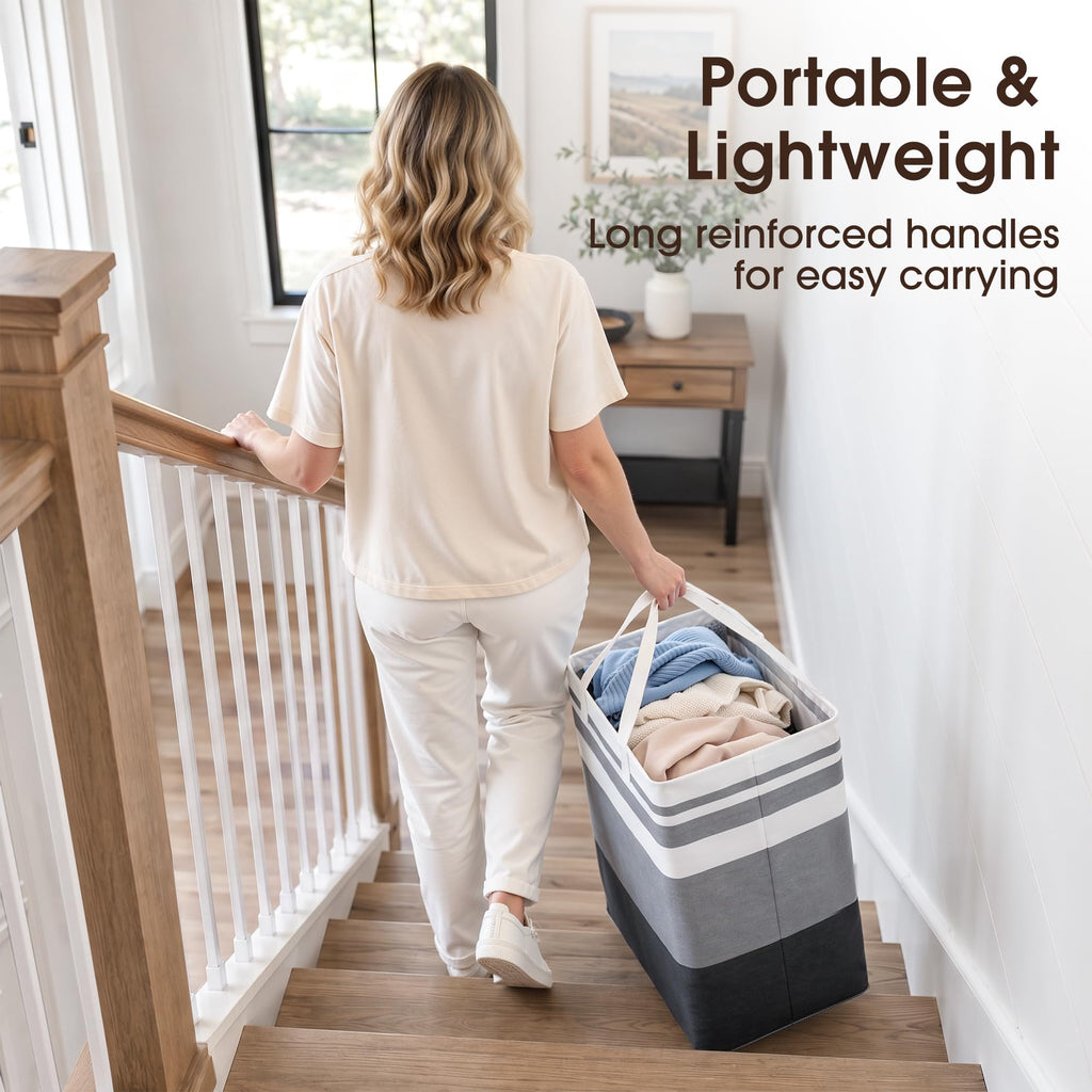 HomeHacks 2 Pack Large Laundry Baskets, Laundry Hampers Bags (Grey 75Lx2) | Waterproof, Freestanding, Collapsible Clothes Hamper with Reinforced Handles in Laundry Room, Dorm, Bathroom, Bedroom