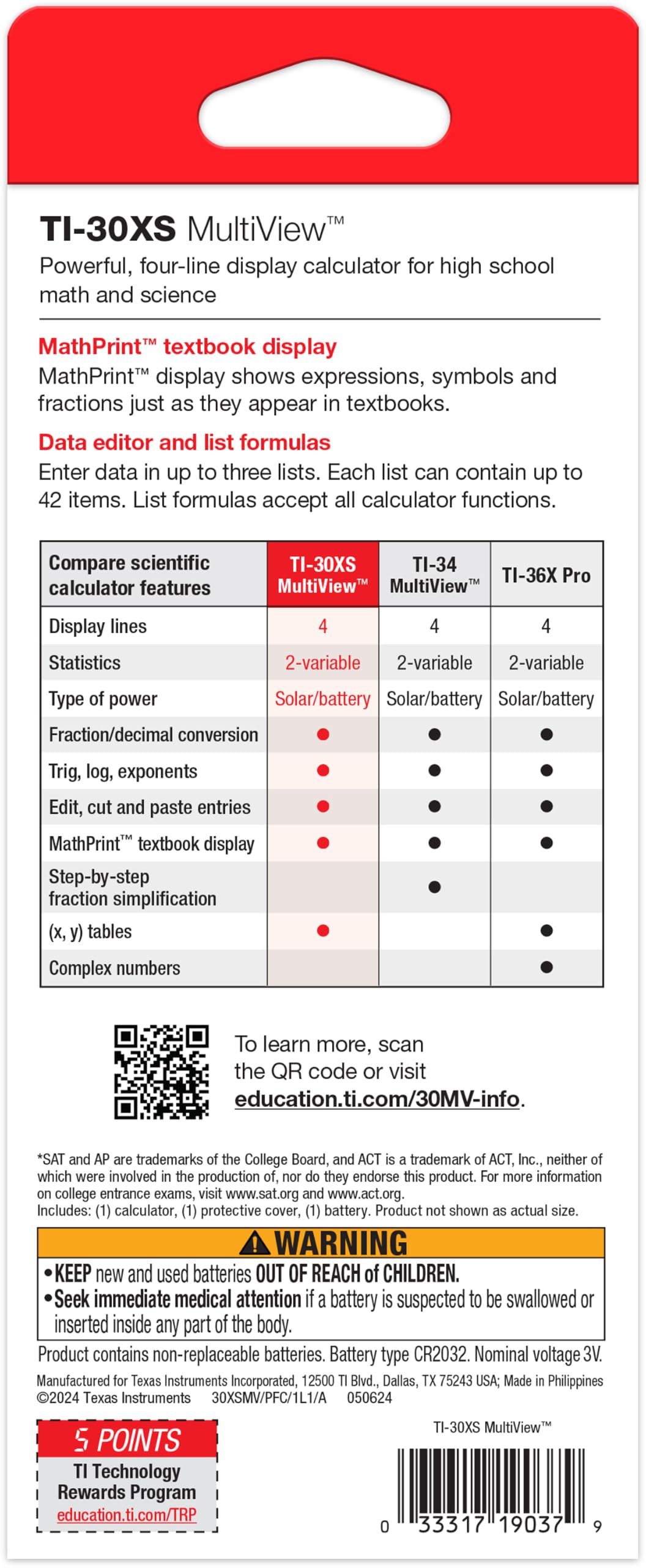 Texas Instruments TI-30XS MultiView Scientific Calculator | Powerful, four-line scientific calculator for high school math and science