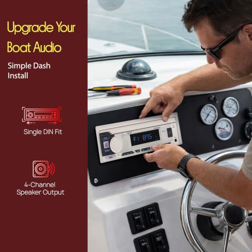 Pyle Marine Radio Single DIN Receiver – Bluetooth Wireless Streaming, AM/FM Tuner, USB/AUX MP3 Playback, Hands-Free Calling, Remote Control, RGB Buttons, Splash-Resistant Stereo Upgrade