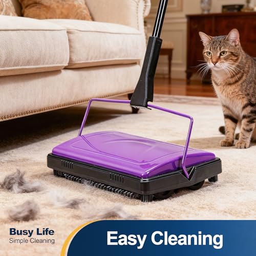 Yocada Carpet Sweeper Cleaner Manual Household Sweeper Lightweight | Hand Push Non-Electric for Home Office Low&Undercoat Carpets Rugs Pet Hair Dust Scraps Paper Rubbish Cleaning with a Brush