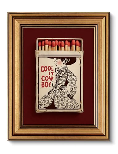 XJYISUO Vintage Gold Framed Wall Art Western Cowboy Wall Decor Southwestern Cowgirl Canvas Art Red Matchbox Pictures Burgundy Paintings Trendy Artwork for Living Room Bedroom Dorm