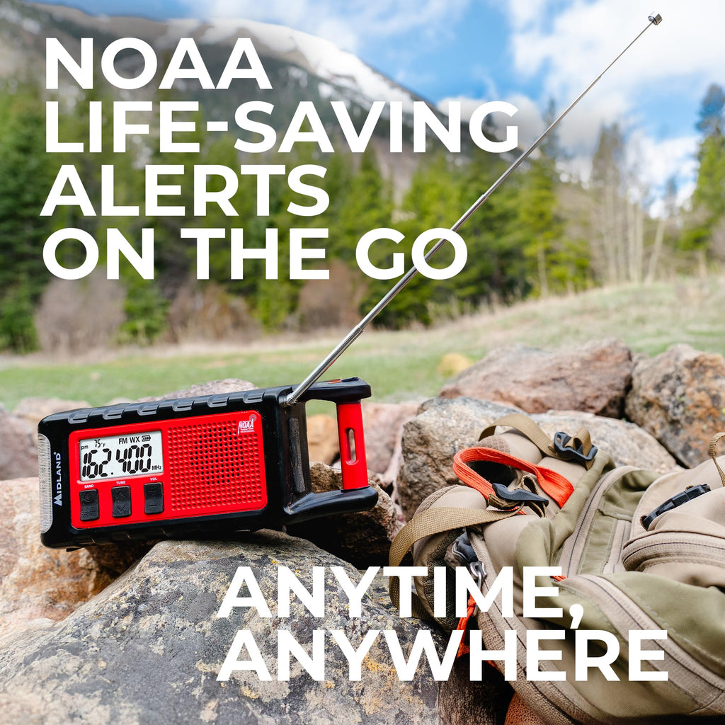 Midland - ER310PRO, Portable Emergency Bluetooth Weather AM/FM Radio | 10,000 mAh Power Bank - Multiple Power Sources, SOS Flashlight, Ultrasonic Rescue Dog Siren, & NOAA Weather (Red/Black)