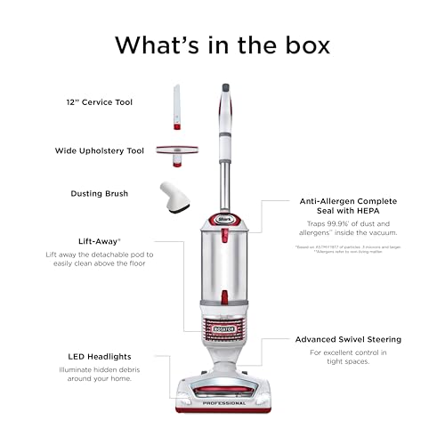 Shark Rotator Lift-Away Upright Vacuum with HEPA Filter, White/Red, NV501 | Lift-Away Pod, 0.9-Qt Dust Cup, Swivel Steering, LED Headlights, Wide Upholstery Tool, Dusting Brush and Crevice Tool