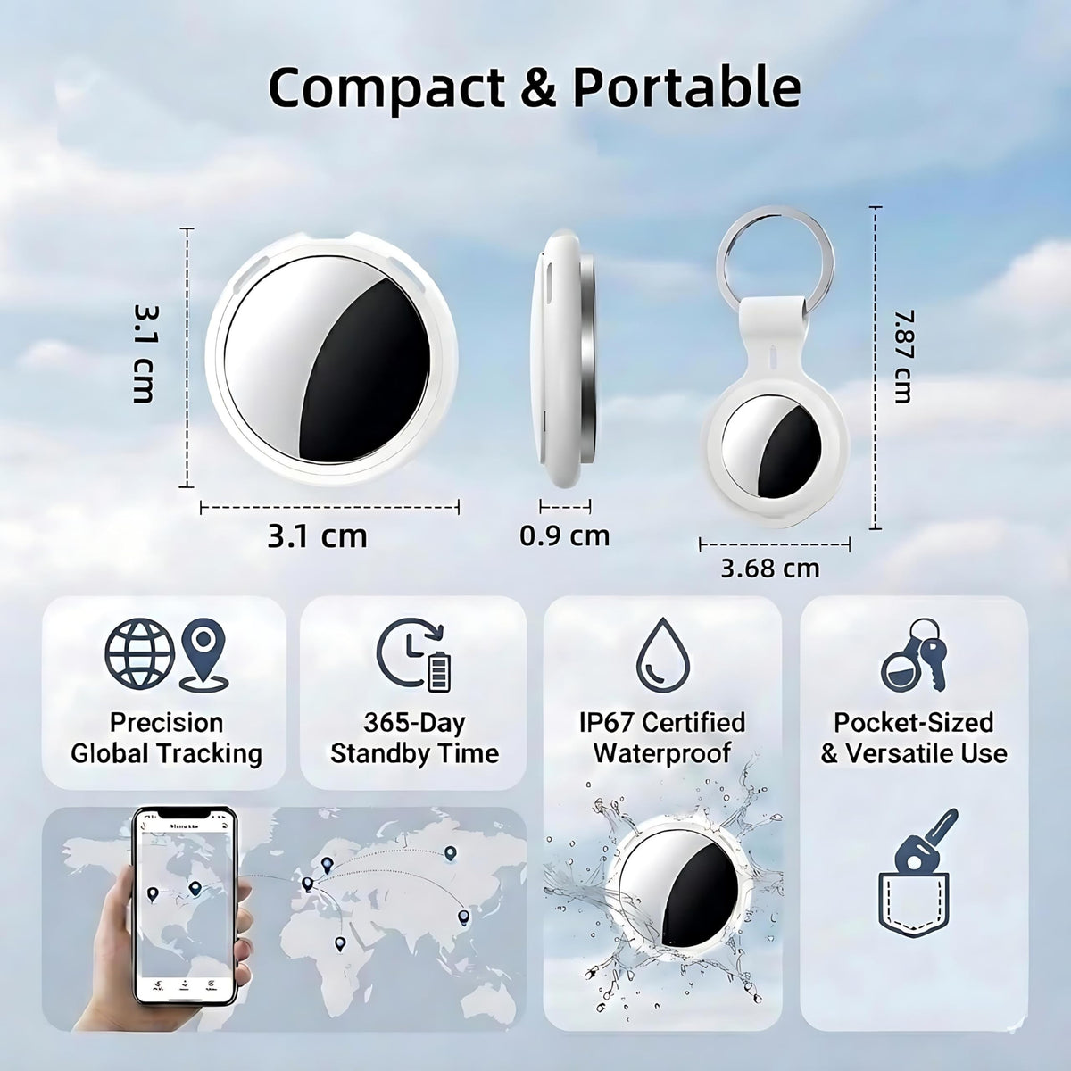 4 Pack Smart Tracker Tags MFi Certified Item Finder Apple Find My iOS Only | Bluetooth Air Worldwide Tracking Tracker Tags Waterproof Key Finder Locator with Sound for Luggage Wallet Pets Dogs Cats