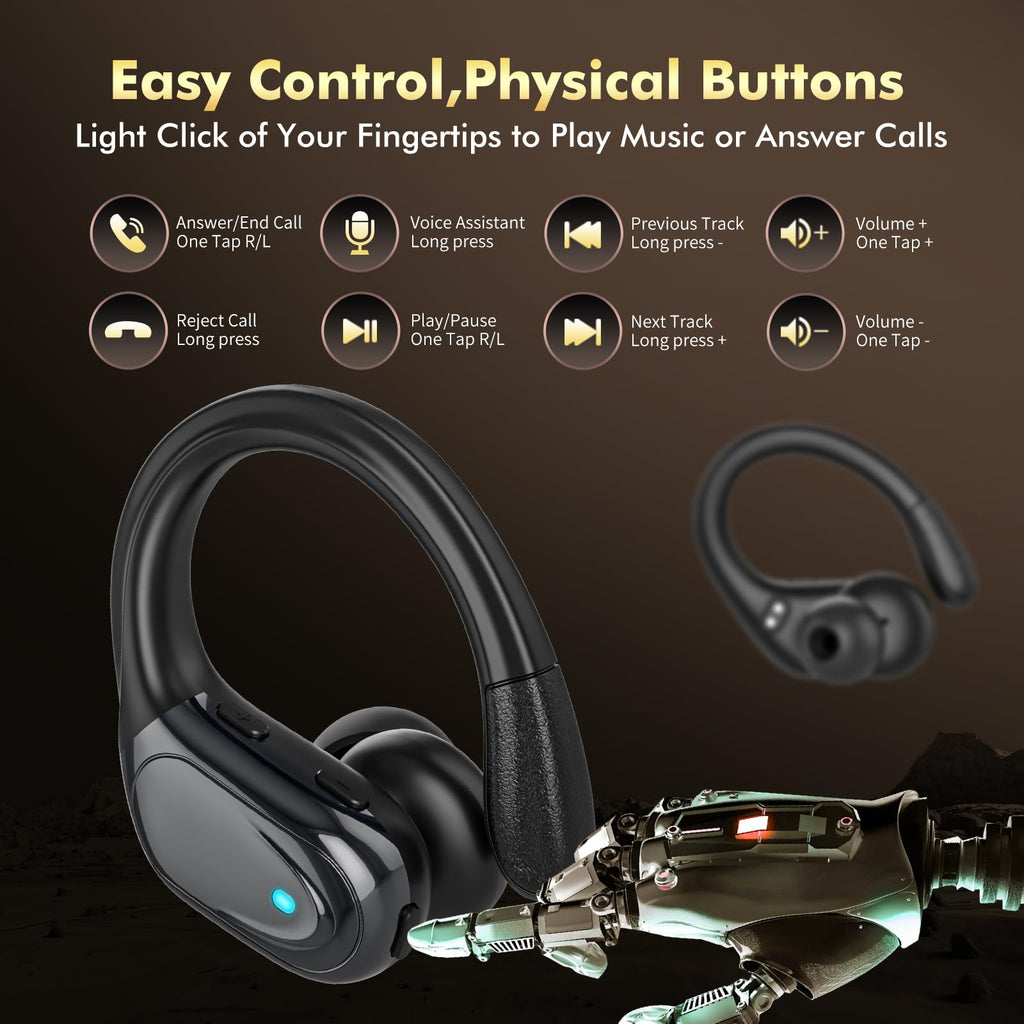 HAOYUYAN Wireless Earbuds, Sports Bluetooth Headphones, 80Hrs Playtime Ear Buds with LED Power Display, Noise Canceling Headset, IPX7 Waterproof Earphones for Workout/Running（Black）