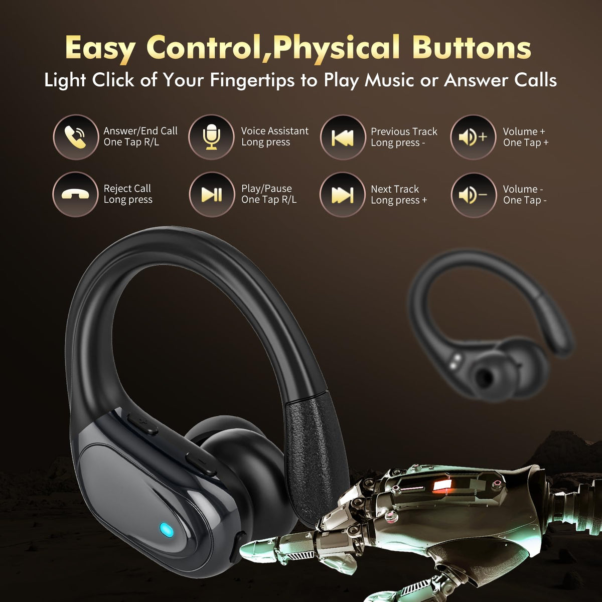 HAOYUYAN Wireless Earbuds, Sports Bluetooth Headphones, 80Hrs Playtime Ear Buds with LED Power Display, Noise Canceling Headset, IPX7 Waterproof Earphones for Workout/Running（Black）