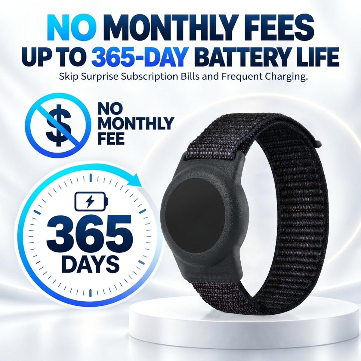 GPS Tracker for Kids with Real-Time Location Tracking & Family Sharing, Apple & Android Compatible, No Monthly Fees & No SIM Card, Wristband & Keychain Included, IP68 Waterproof, Black
