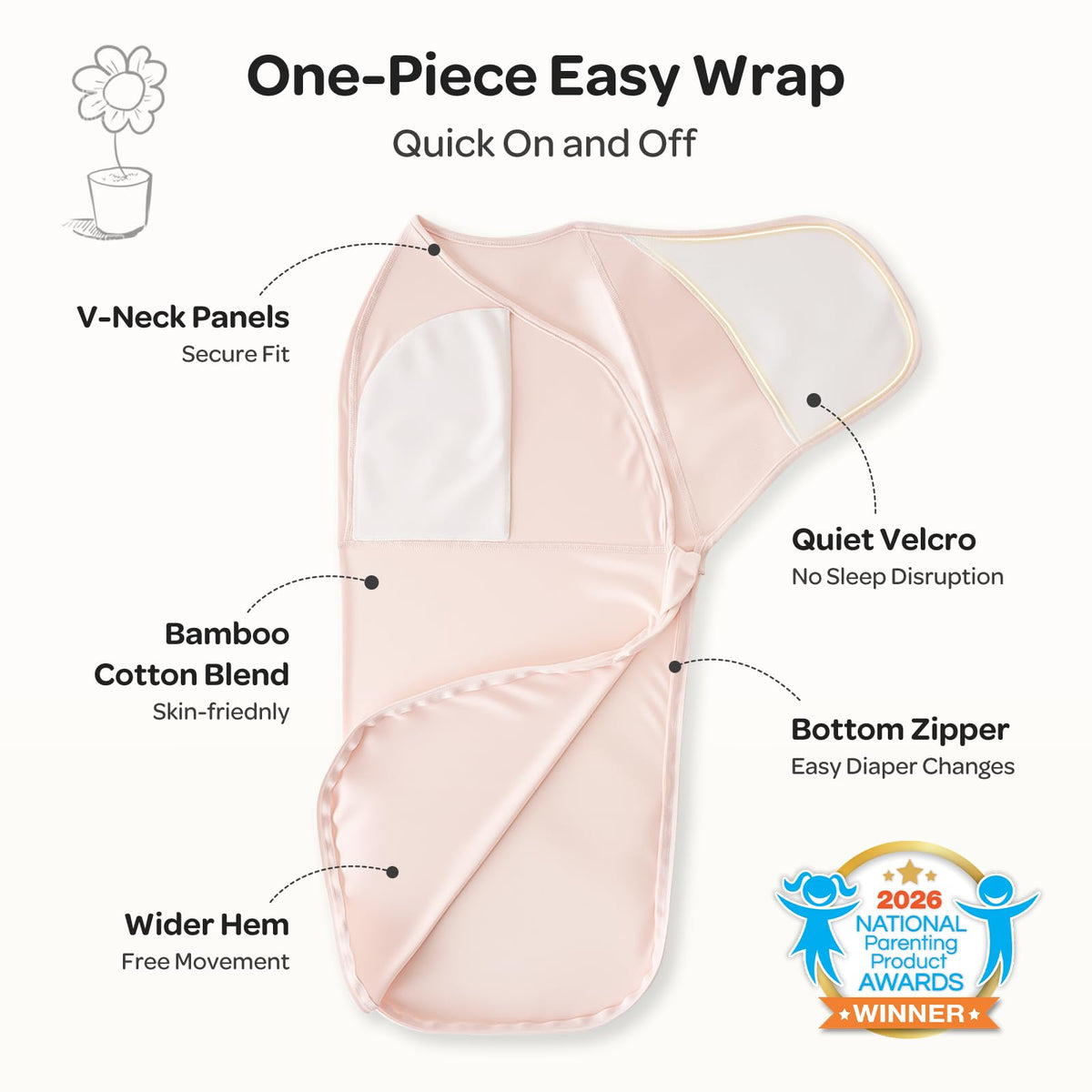 Momcozy Swaddles for Newborns, Quiet Fastener Swaddle for Infant 0-3 Months | New-Parent-Friendly Sleep Sack, Reduce Startle Reflex, Newborn Boys Girls Registry Essentials, 2-Pack, Bloom