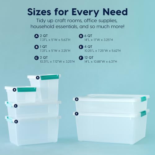 IRIS USA Storage Bins with Lids |Made in USA| 6 Qt - (4-Pack) - Clear | 14"L x 11"W x 3.25"H - Sensory Craft Organizers, Plastic Clip Box Totes, Containers for Paper, Office, Art & Study Supplies