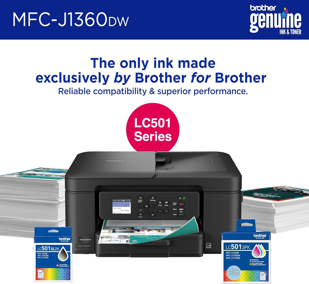 Brother Work Smart 1360 Wireless Color Inkjet All-in-One Print, Scan, Copy | Best-for-home, duplex printing, auto document feeder, mobile printing, 1.8” display, works with Alexa