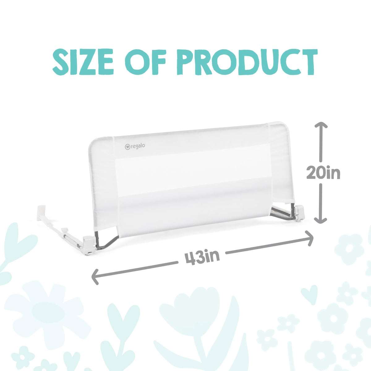 Regalo Swing Down Toddler Bed Rail Guard, NO Tools Required, Bed Rail for Toddlers with Patented Gap Guard, Toddler Bed Rail, Fits Twin, Full & Queen Beds, Bed Safety Rail for Kids Bed, 43” Long