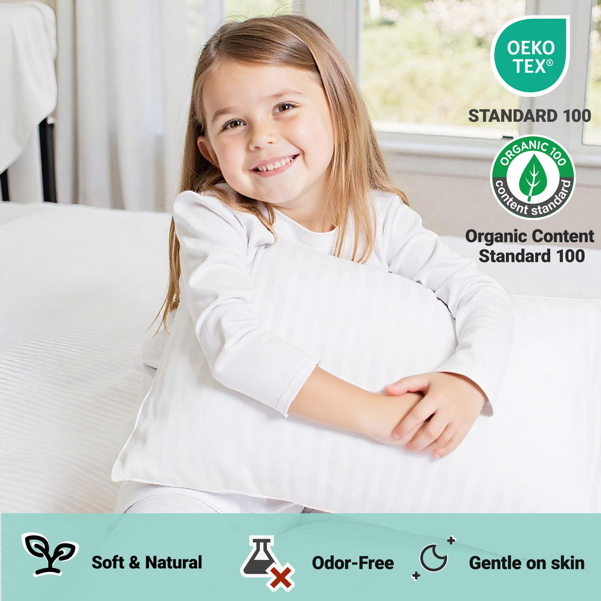 ZPECC Toddler Pillow with Organic Cotton Pillowcase - 13x18, White Stripe
