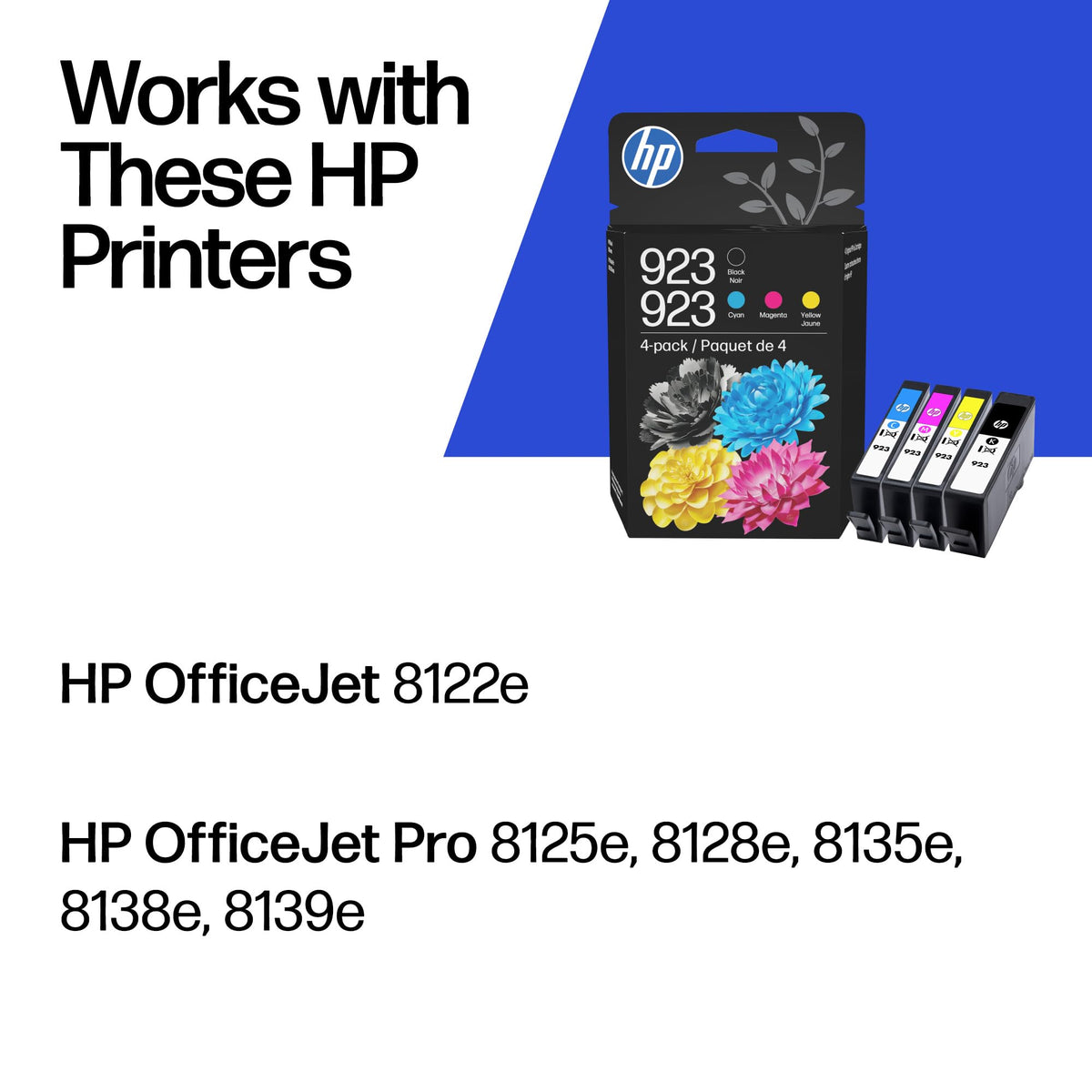 HP 923 Black, Cyan, Magenta, Yellow Ink Cartridges (4-Pack) | Works with OfficeJet 8120, Pro 8130 Series | 6C3Y6LN