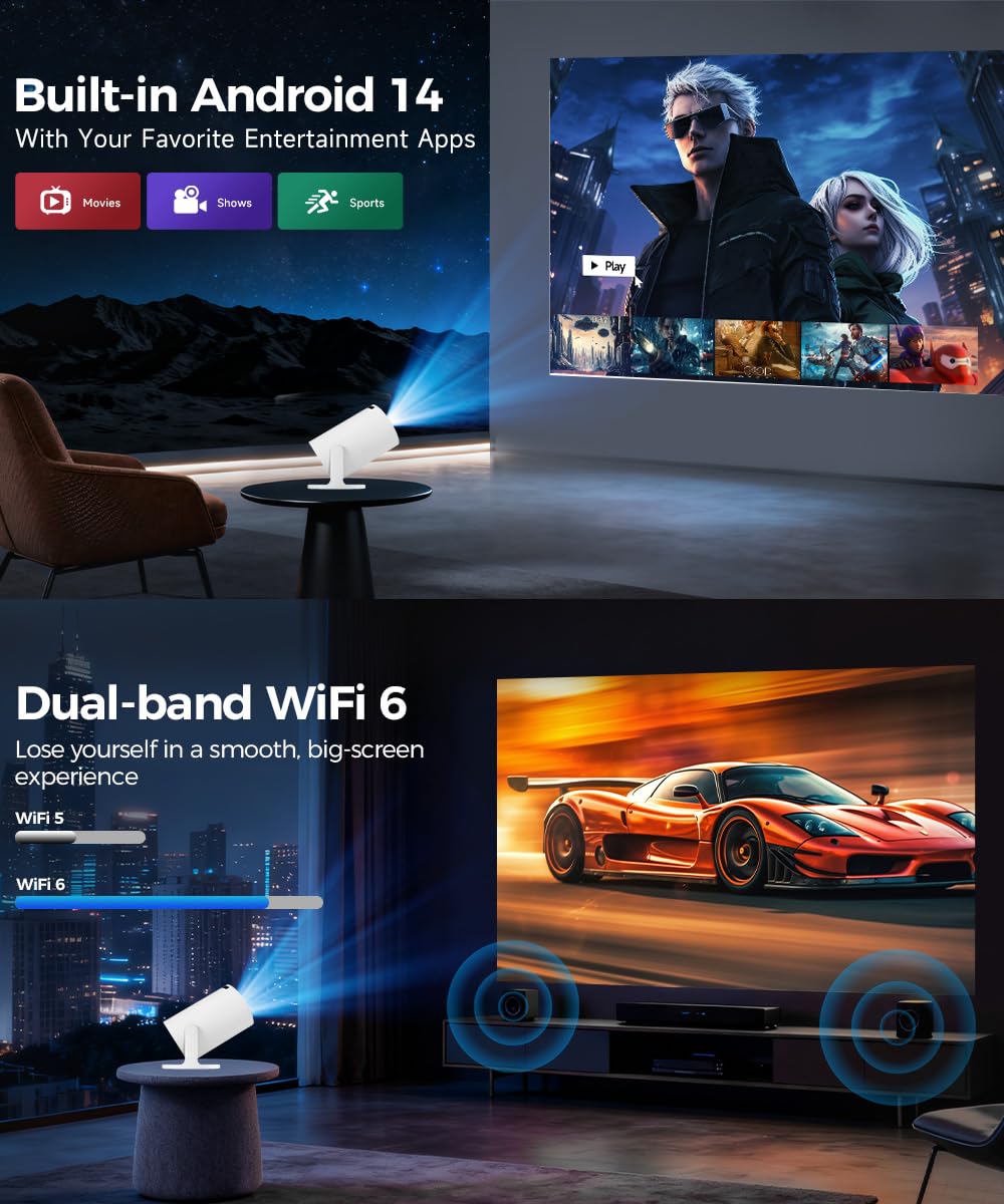 Magcubic Mini Projector with WiFi and Bluetooth, 4K Support Smart Portable Projector, Small Proyector with 200ANSl & AutoKeystone, 180° Rotation HY300Pro Video Proyector for Bedroom, Movie, Outdoor