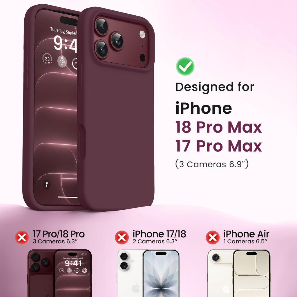 GONEZ for iPhone 18 Pro-Max Case/17 Pro Max Case, Compatible with MagSafe | Burgundy, Screen Protector, Full Camera Protection, Premium Silicone Cover Shockproof Drop Protection Slim Phone Case
