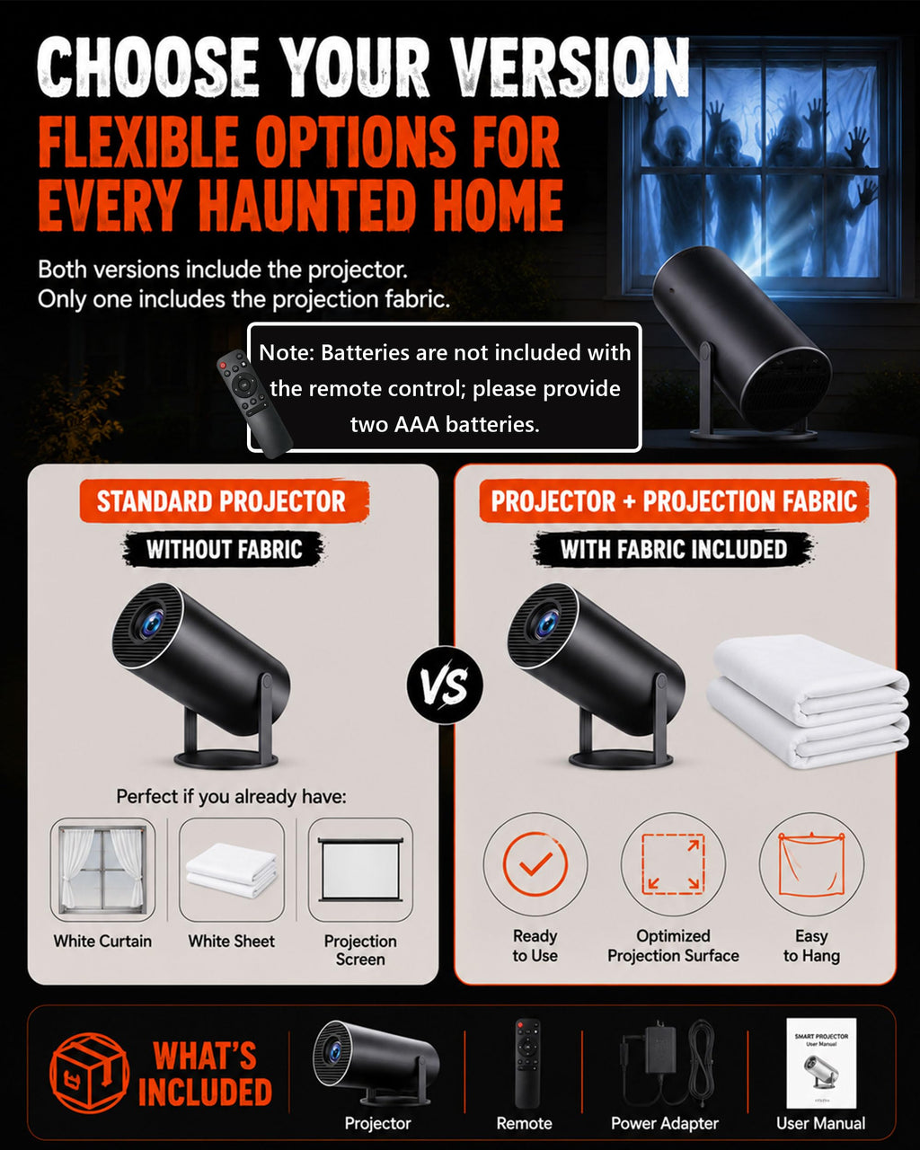 Scary Decorations Halloween Window Projector，black：With Effect fabric | Built-In Horror Videos, Scenes with Easy Setup, Wifi Streaming, Bluetooth Speaker, 210° Rotation & Auto Keystone Correction