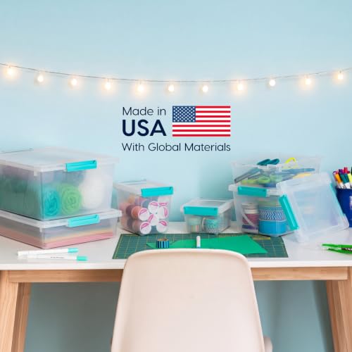 IRIS USA Storage Bins with Lids |Made in USA| 6 Qt - (4-Pack) - Clear | 14"L x 11"W x 3.25"H - Sensory Craft Organizers, Plastic Clip Box Totes, Containers for Paper, Office, Art & Study Supplies