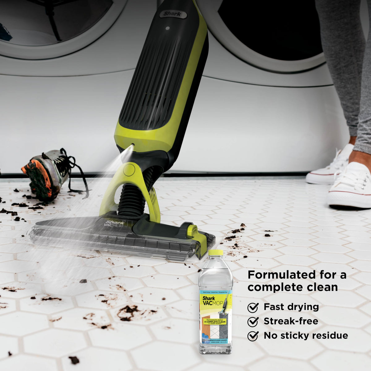 Shark VACMOP Cordless Vacuum & Spray Mop, Gray, VM180 | Hard Floor Cleaner, Powerful Suction, Lightweight, 2 Disposable Pads, 12oz Cleaning Solution Included