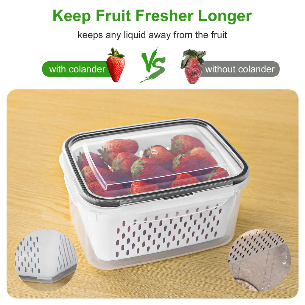 5 PCS Large Fruit storage Containers for Fridge ,Food Storage Containers | with Removable Colander Leakproof Dishwasher & Microwave safe Produce Containers Keep Fruits Vegetables Berry Fresh longer