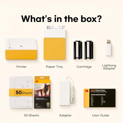 KODAK Dock Plus 4x6 Photo Printer, Smartphone Docking, 4PASS, 50 Sheets | Bluetooth, iPhone & Android Smartphone Compatible, Charge While Printing, Water, Fingerprint and Fade Resistant