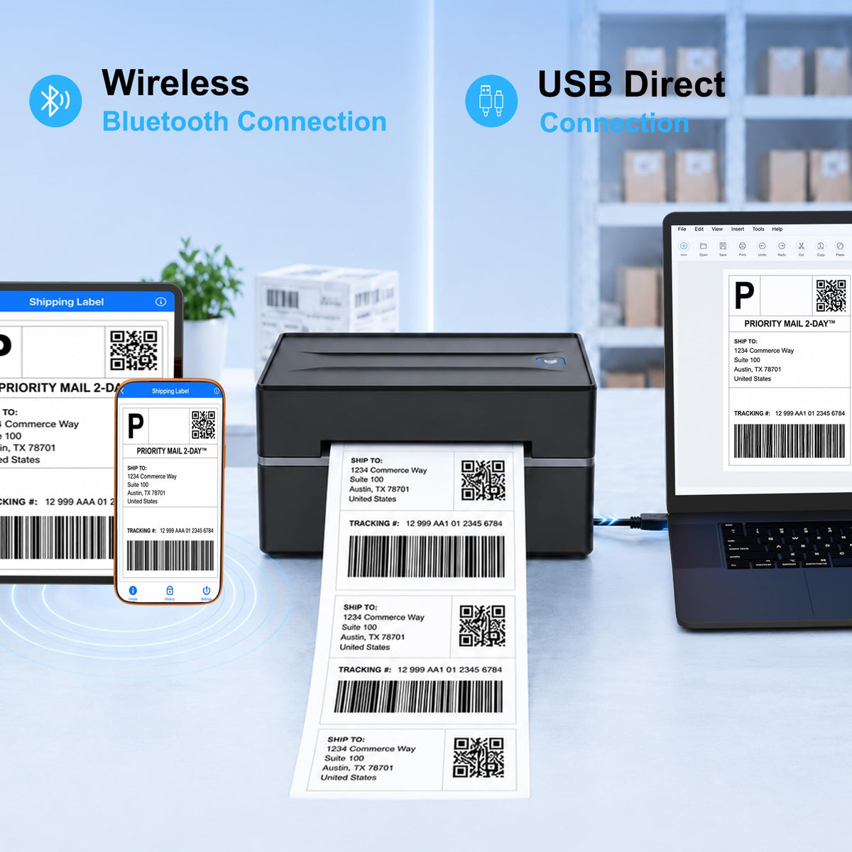 Thermal Shipping Label Printer 4x6 Bluetooth Label Maker for Small Business | Wireless Mailing Shipping Printer for USPS UPS Amazon Shopify Etsy - Compatible with iPhone Android Windows & Mac (Black)