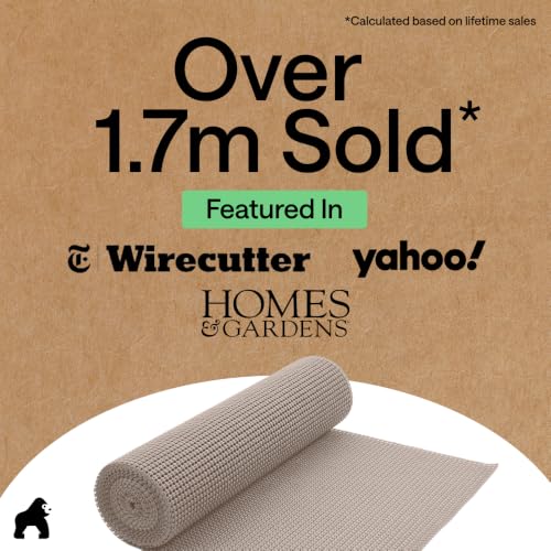 GORILLA GRIP powerGRIP Drawer Shelf and Cabinet Liner, 12"x10', Beige | Thick Strong Hold, Non-Adhesive, Protect Kitchen Cabinets and Cupboard, Bathroom Drawers, Easy Install Mat