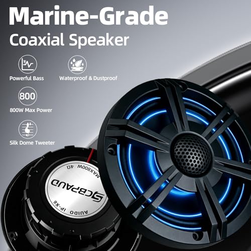 6.5" 800W Marine Speakers, IP66 Waterproof Boat Stereo Speakers with LED Lights, 2-Way Coaxial Audio, Y35 Woofer, for Marine/ATV/Motorcycle/Golf Cart/Motorhome/Powersports/Patio/Poolside/Deck/Home