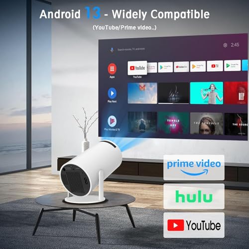 Mini Projector with Wifi and Bluetooth, Built-in App Portable Projector | Portable Projector 4K Support,Smart Video Projector with 210° Rotation,Compatible with iPhone/Android/Laptop/TV Stick