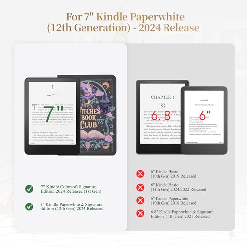 Vane Oak Magnetic Book Cover Case for 7'' Kindle Paperwhite & Colorsoft | Magnetic Detachable, Auto Wake/Sleep, Clear PC Case, Soft TPU Edge, Hands-Free Viewing, For Bookish Travelers, Magic Cat