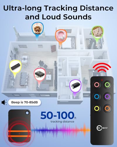 Esky Key Finder Locator with 85dB Noise Sound 6 Receivers Item Finder | Stick-on TV Remote Control Finder, Wallet Tracker Key Finders for Finding Keys,Phone, Glasses, Pet Remote Gift Idea