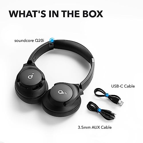 Soundcore by Anker Q20i Hybrid Active Noise Cancelling Headphones, Black | Over-Ear, Bluetooth, 40H ANC Playtime, Hi-Res Audio, Big Bass, Transparency Mode, Customize via App, Travel, Home, Office