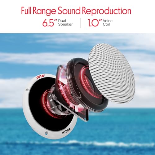 Pyle 6.5 Inch Dual Marine Speakers - 2 Way Waterproof and Weather Resistant Outdoor Stereo Sound System with 400 Watt Power, Polypropylene Cone and Butyl Rubber Surround - 1 Pair - PLMR605W(White)