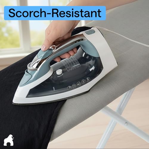 GORILLA GRIP Padded Ironing Board Cover, 15x54 Silver | Silicone Coating, 400°F Scorch and Stain Resistant, Fits Over Standard Size Board, Heavy Duty Hook and Loop Fastener Strap