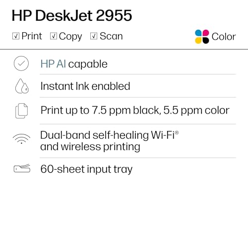 HP DeskJet 2955 Color Inkjet Printer | Wireless | All-in-One | Easy Home Printing | Color Documents | Mobile Compatibility | Print, Scan & Copy | Ideal for Home Use