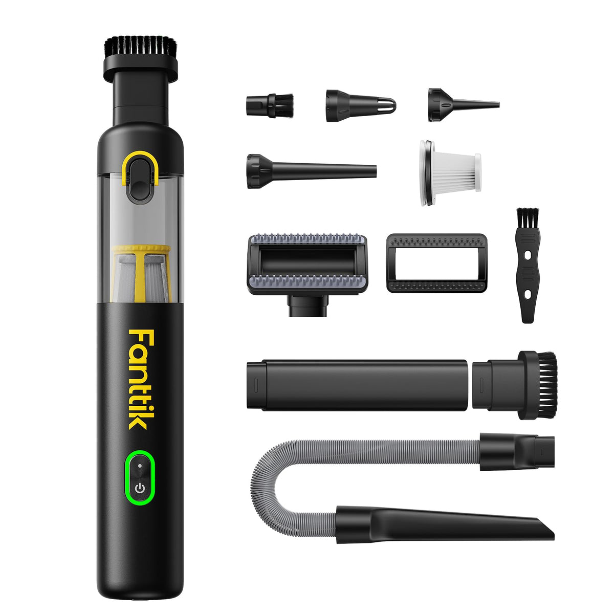Fanttik Slim V8 APEX Cordless Car Vacuum & Air Duster, 4-in-1 Portable Mini Vacuum with 19000pa Suction Power for Pet Hair, Type-C Charge, One-Touch Empty for Car, Office Desk, Keyboards (Black)
