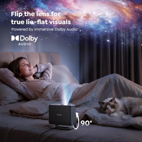 Portable Smart Projector [Bundled with Google TV Stick 14.0 & 4K Support & Dolby] with WiFi and Bluetooth HDR10,Ceiling Mini Movie Short Throw Projector Outdoor Auto Focus for Home Theater Bedroom