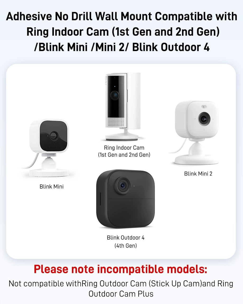No Drill Ring Indoor Cam Adhesive Wall Mount Bracket, Strong Durable Adhesive Camera Mount Stand for Ring Indoor Cam and Indoor Cam Plus/Blink Mini 2K+/Outdoor 4 Mount, 2 Pack Mount Bracket