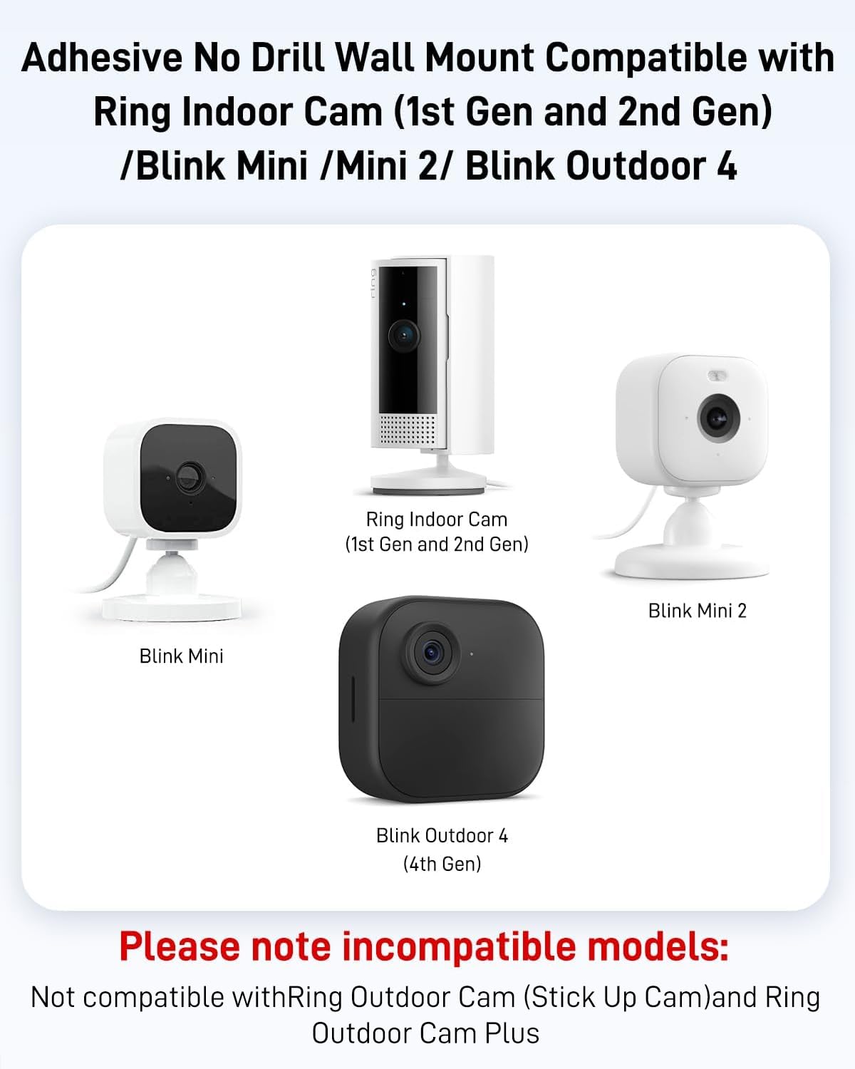 No Drill Ring Indoor Cam Adhesive Wall Mount Bracket, Strong Durable Adhesive Camera Mount Stand for Ring Indoor Cam and Indoor Cam Plus/Blink Mini 2K+/Outdoor 4 Mount, 2 Pack Mount Bracket