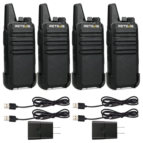 Retevis RT22 Compact & Lightweight FRS Walkie Talkies Long Range (4 Pack) | For Small Business, Camping, Hiking, Cruise, Safe Short Antenna, Comfortable to Carry, Loud & Clear Audio, USB-C
