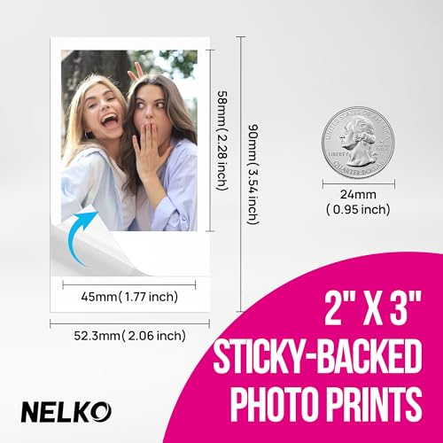 Nelko PP01 Photo Printer, 2x3 Portable Photo Printer, Mini Printer, White | Instant Color Inkjet Printer for Smartphone, Sticky-Back Photos, Bluetooth Compatible with iOS & Android, AI App Editing