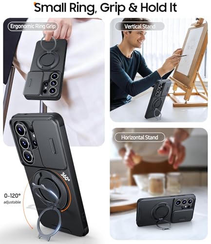 JAME for Samsung Galaxy S26 Ultra Case with Ring Stand & Slide Camera Cover | Ring Holder Kickstand, Screen Protectors, Dual-Layer Shockproof Protective, Magnetic Accessory Friendly Phone Case, Black