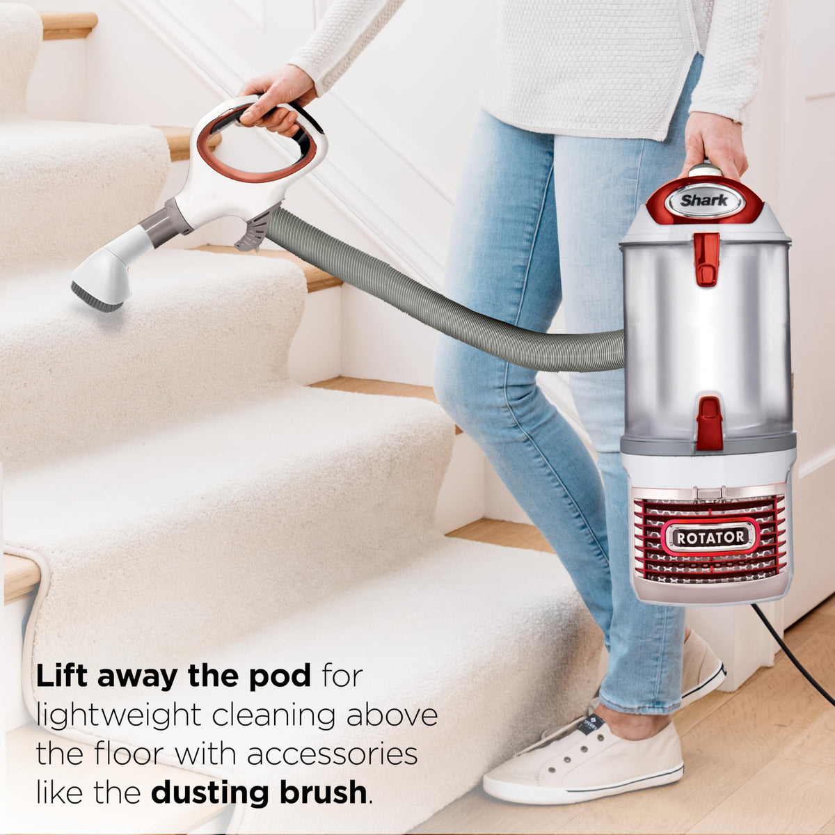 Shark Rotator Lift-Away Upright Vacuum with HEPA Filter, White/Red, NV501 | Lift-Away Pod, 0.9-Qt Dust Cup, Swivel Steering, LED Headlights, Wide Upholstery Tool, Dusting Brush and Crevice Tool