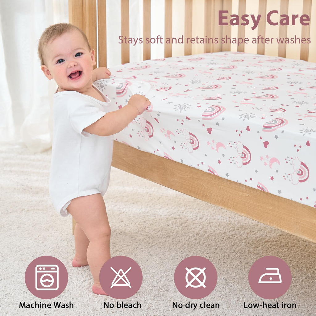 Baby Crib Sheets Girl, 3 Pack Toddler Bed Sheets Fitted 52”x28”