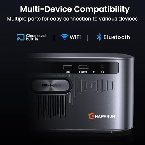 HAPPRUN 3000 ANSI Lumens Outdoor Projector with Official Google TV | 4K Supported, Dolby Audio, Auto Focus & Auto Keystone, 10K+ Apps, WiFi 6, Bluetooth, Indoor & Outdoor Movies