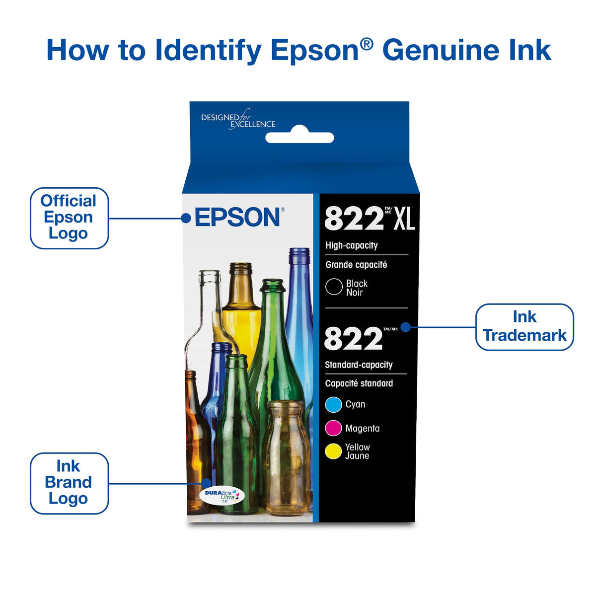 EPSON 822 DURABrite Ultra Ink High Capacity Black & Standard Color Cartridge Combo Pack (T822XL-BCS) Works with WorkForce Pro WF-3820,3823, 4820, 4830, 4833, 4834