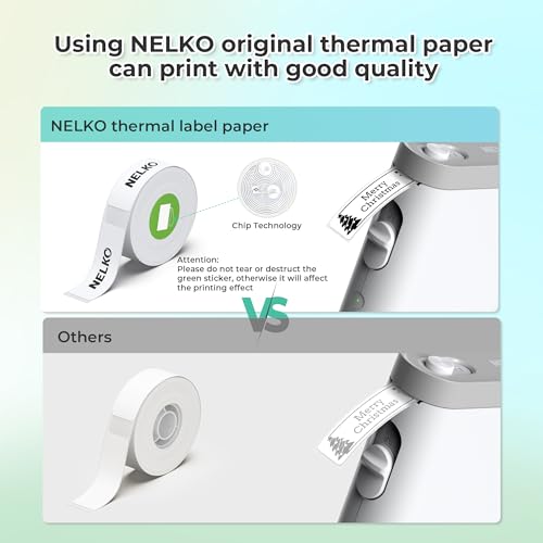 Nelko P21 Label Maker Machine with Tape, Bluetooth Label Printer, White | Creative App & Multiple Templates, Inkless Printing, Built-in Cutter, Ideal for School, Teacher Supplies, Office, and Home