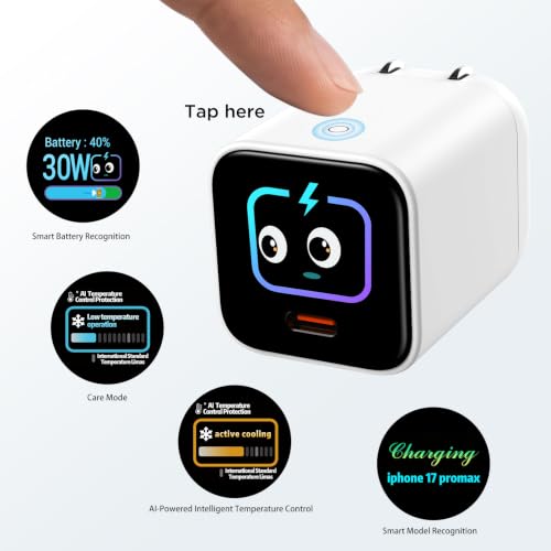 Smart Charging Butler–45W GaN Display Fast Charger with 6.6ft C-to-C Cable | Fast Charging,Active Cooling,90° Foldable Plug,Power Display,Device Recognition,Care Mode,for iPhone 18 Pro Max/17/16,eBook
