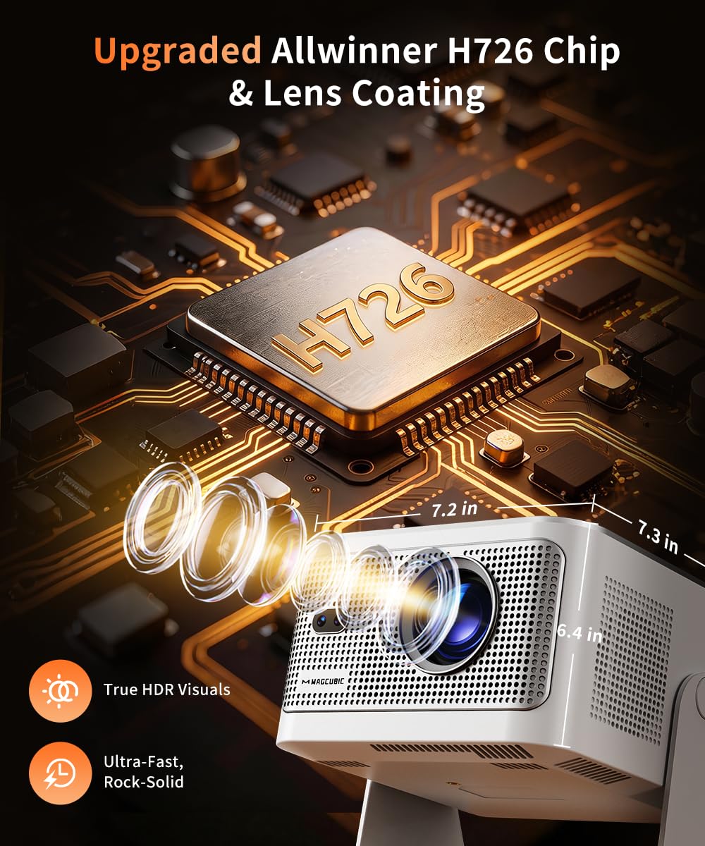 Magcubic HY350MAX Mini Projector, 600 ANSI, 4K Support, Auto Focus | Native 1080P Mini Portable Easy Setup 4-in-1 Auto WiFi 6 •BT5.4 • Android14 Movie Projector for Home Theater Outdoor