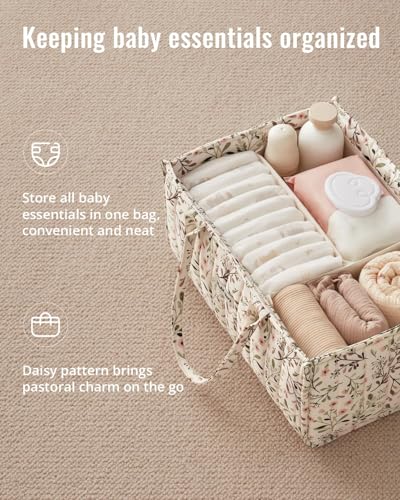 Blissful Diary Floral Diaper Caddy Organizer Storage Basket, Pastoral Daisy | Portable Storage Basket with Removable Dividers, Gift for Baby Shower, Newborn Boy & Girl Essentials, Baby Registry Must Have