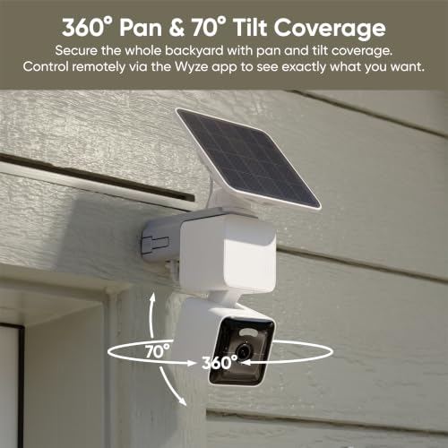 WYZE Solar Cam Pan, 2K Security Cameras Wireless Outdoor, Battery Powered | 360° Pan-Tilt, Battery Powered, 2.4 GHz Wi-Fi camera, AI motion detection, Color night vision, Cameras for home security